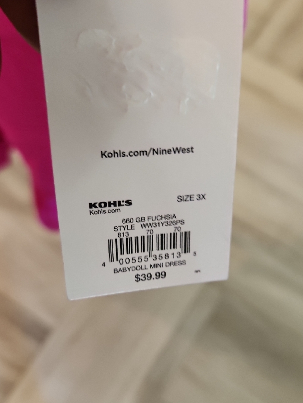Nine West Bright Fuchsia Pink Puff-Sleeve Babydoll Dress - Picture 4 of 5